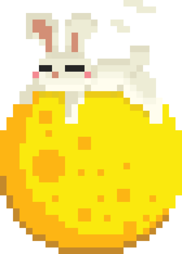 Pixel art rabbit sleeping on moon